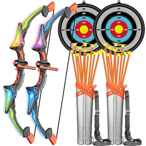 Detachable Kids Bow and Arrow Toy 2 Sets, LED Light Up Archery Toys with Arrows - Picture 1 of 6